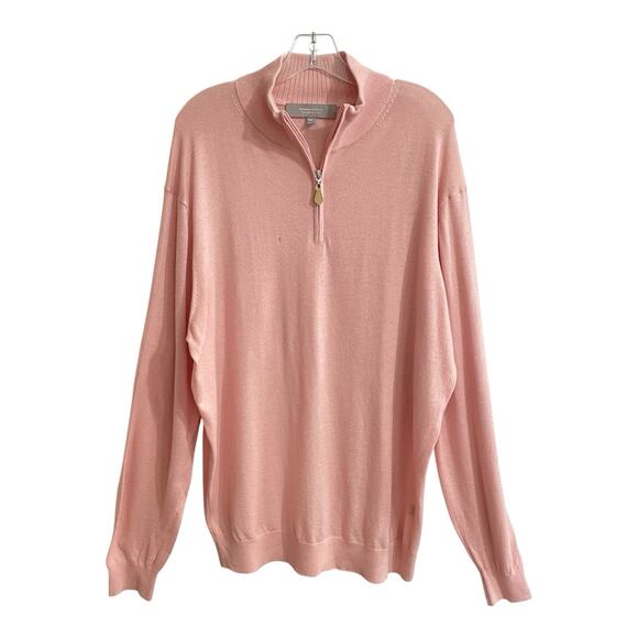 Neiman Marcus Womens XXL Silk Cashmere Mock Neck Sweater Pink 1/4 Zip Long Slv - Picture 1 of 10